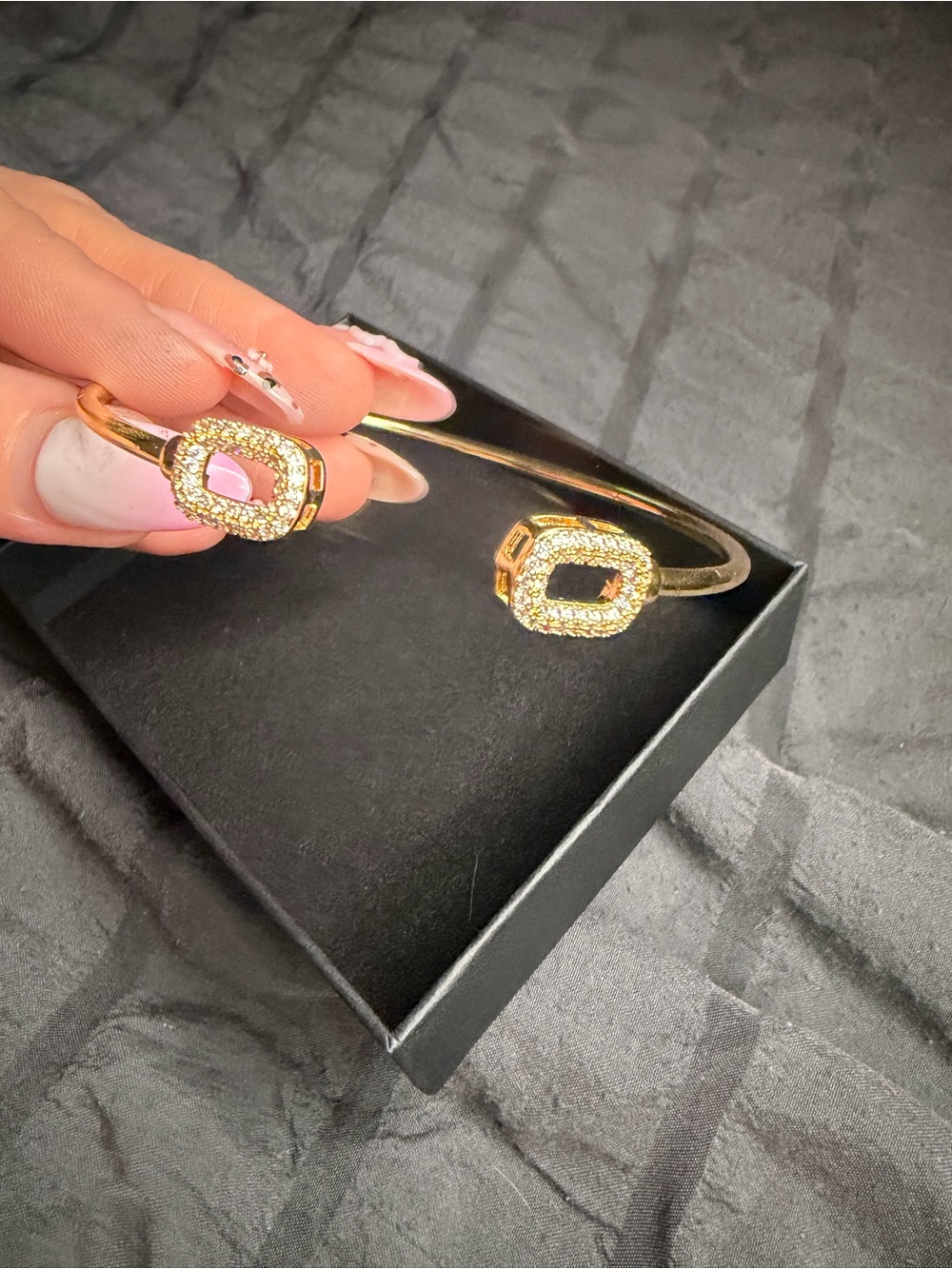 18K Gold Filled Open Cuff Bangle Bracelet | Double Halo AAA CZ